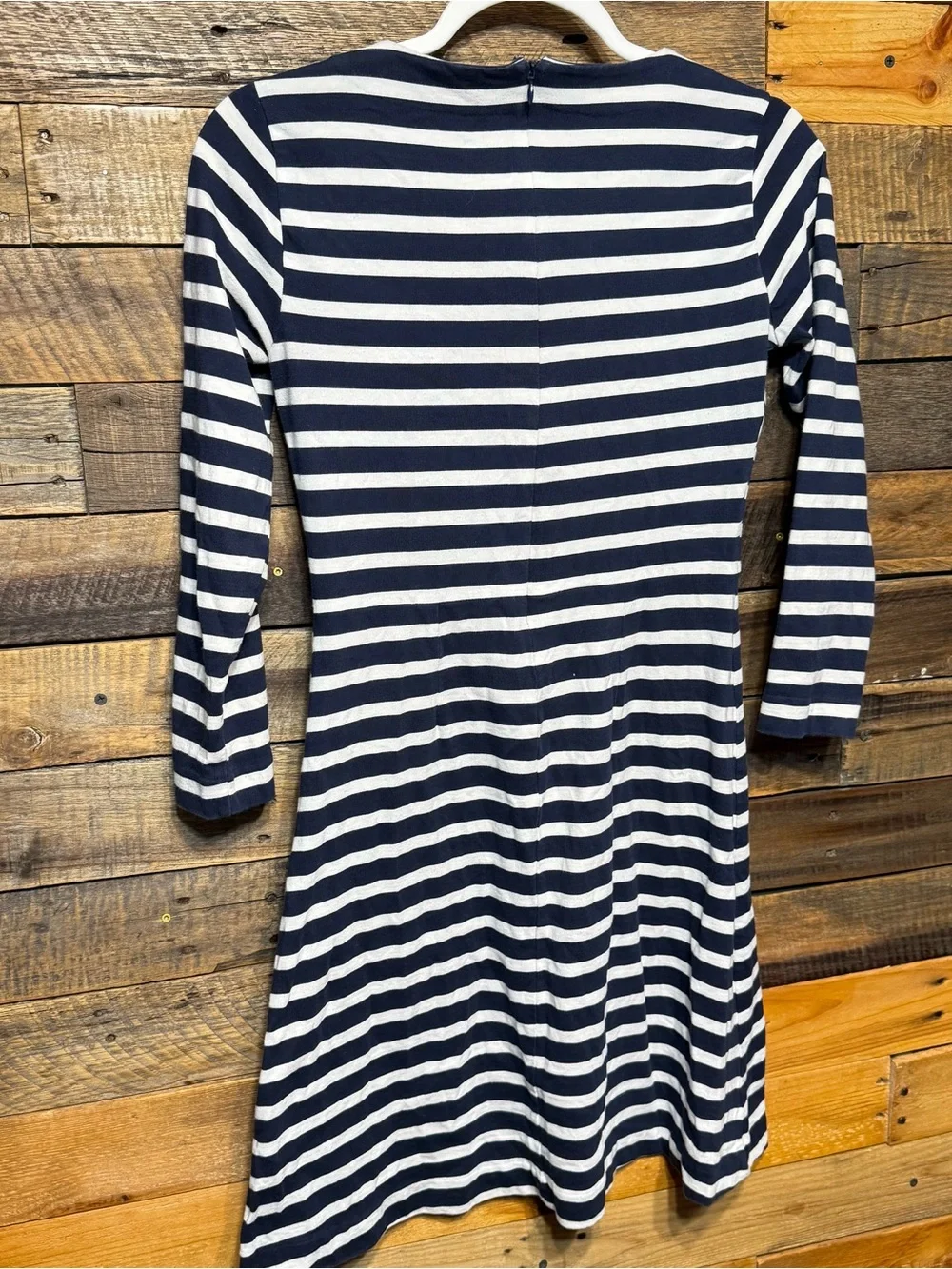 J Crew Womens XS Blue White Striped Cotton Fit And Flare 3/4 Sleeve Dress